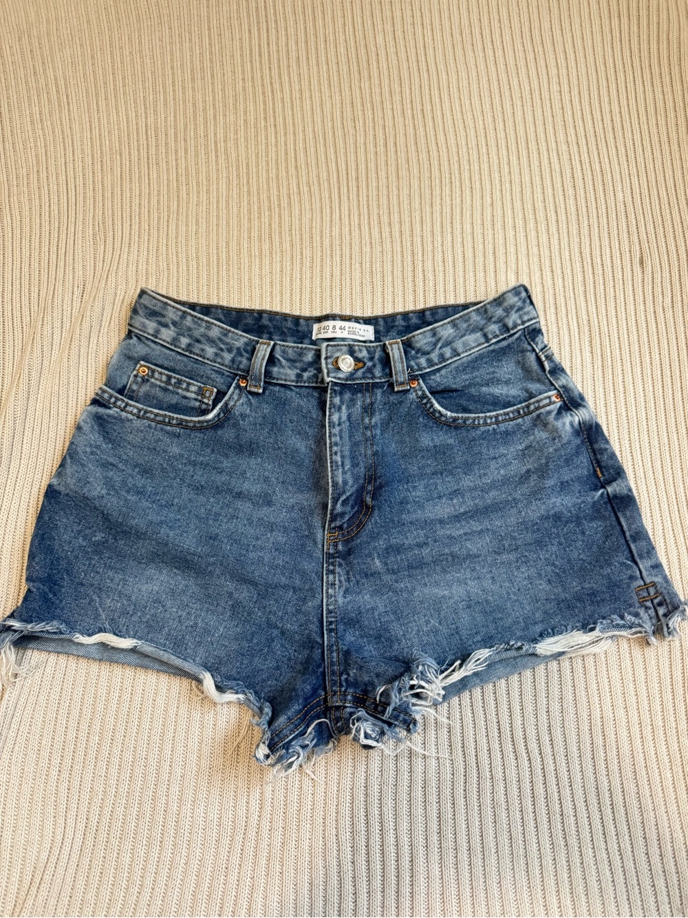 Denim&Co Blue Distressed High-Rise Jean Shorts
